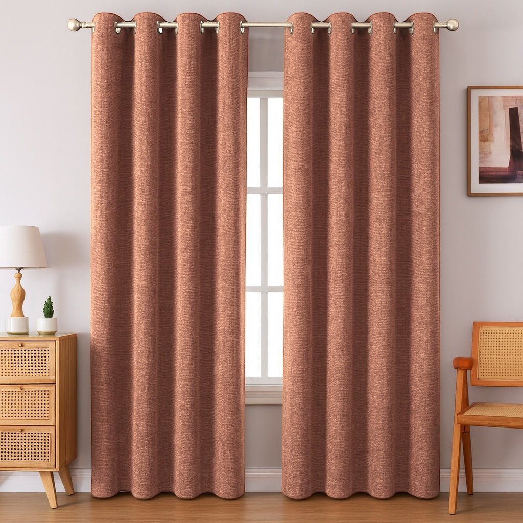 Kiara Self - Lined Chenille Eyelet Textured Curtain - 140 x 225 cm - Home Phase