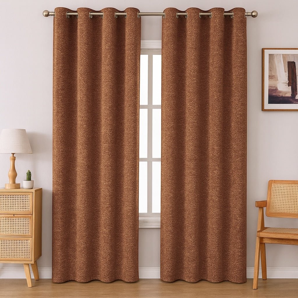 Kiara Self - Lined Chenille Eyelet Textured Curtain - 140 x 225 cm - Home Phase