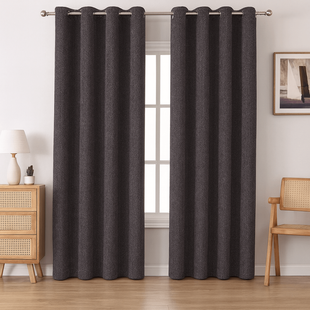 Kiara Self - Lined Chenille Eyelet Textured Curtain - 140 x 225 cm - Home Phase