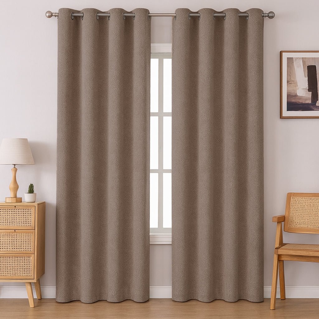 Kiara Self - Lined Chenille Eyelet Textured Curtain - 140 x 225 cm - Home Phase