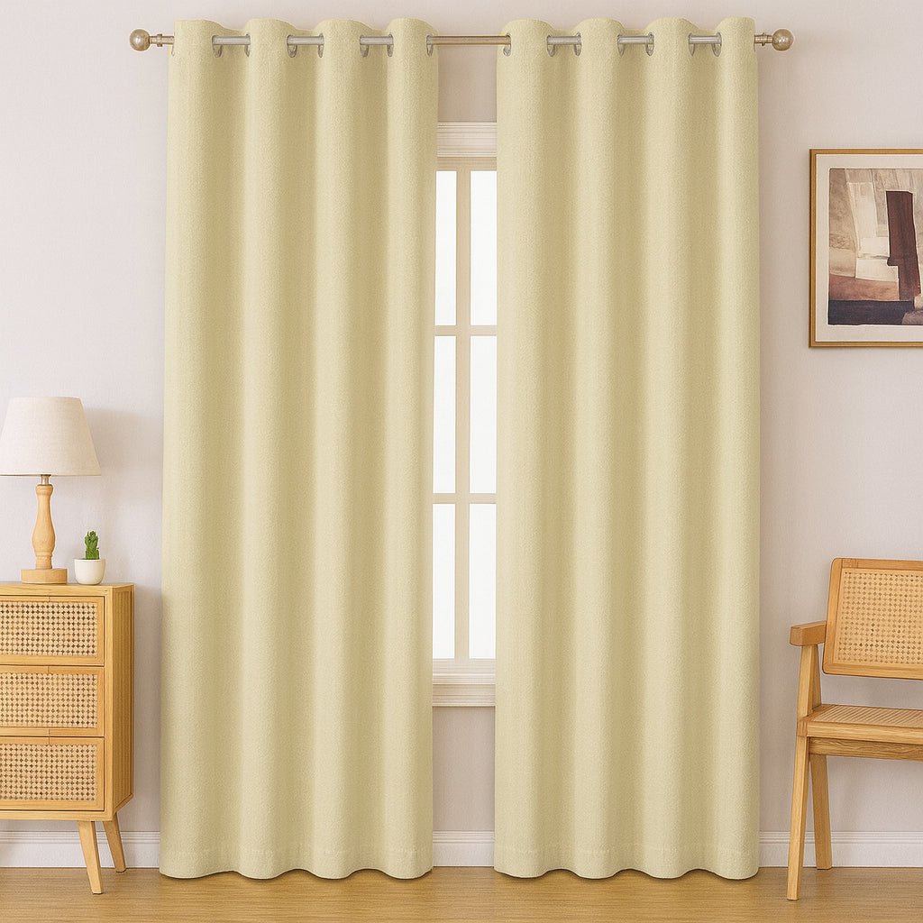 Kiara Self - Lined Chenille Eyelet Textured Curtain - 140 x 225 cm - Home Phase