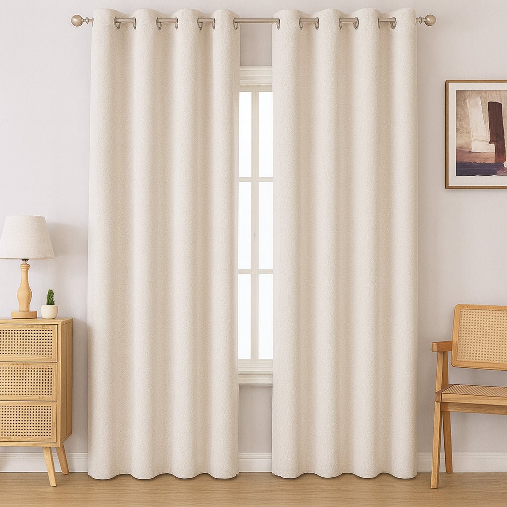 Kiara Self - Lined Chenille Eyelet Textured Curtain - 140 x 225 cm - Home Phase
