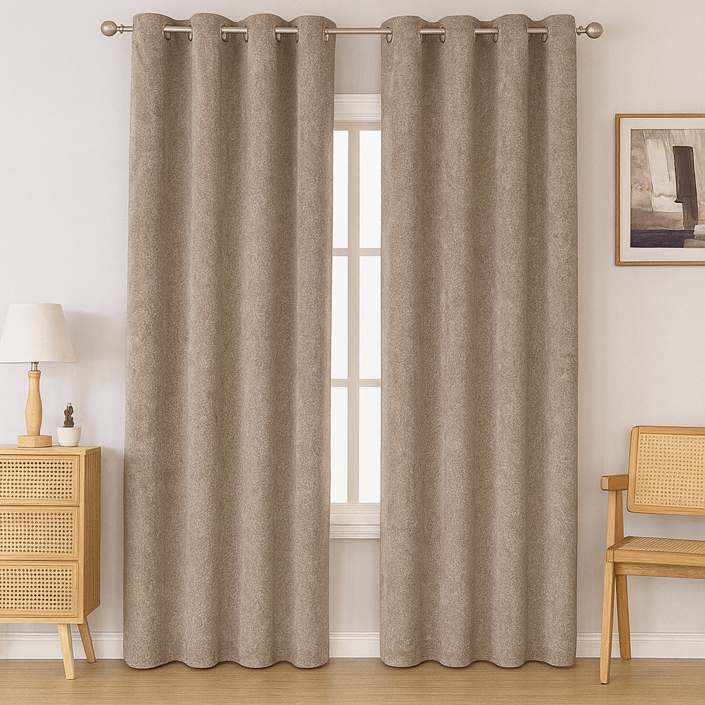 Kiara Self - Lined Chenille Eyelet Textured Curtain - 140 x 225 cm - Home Phase