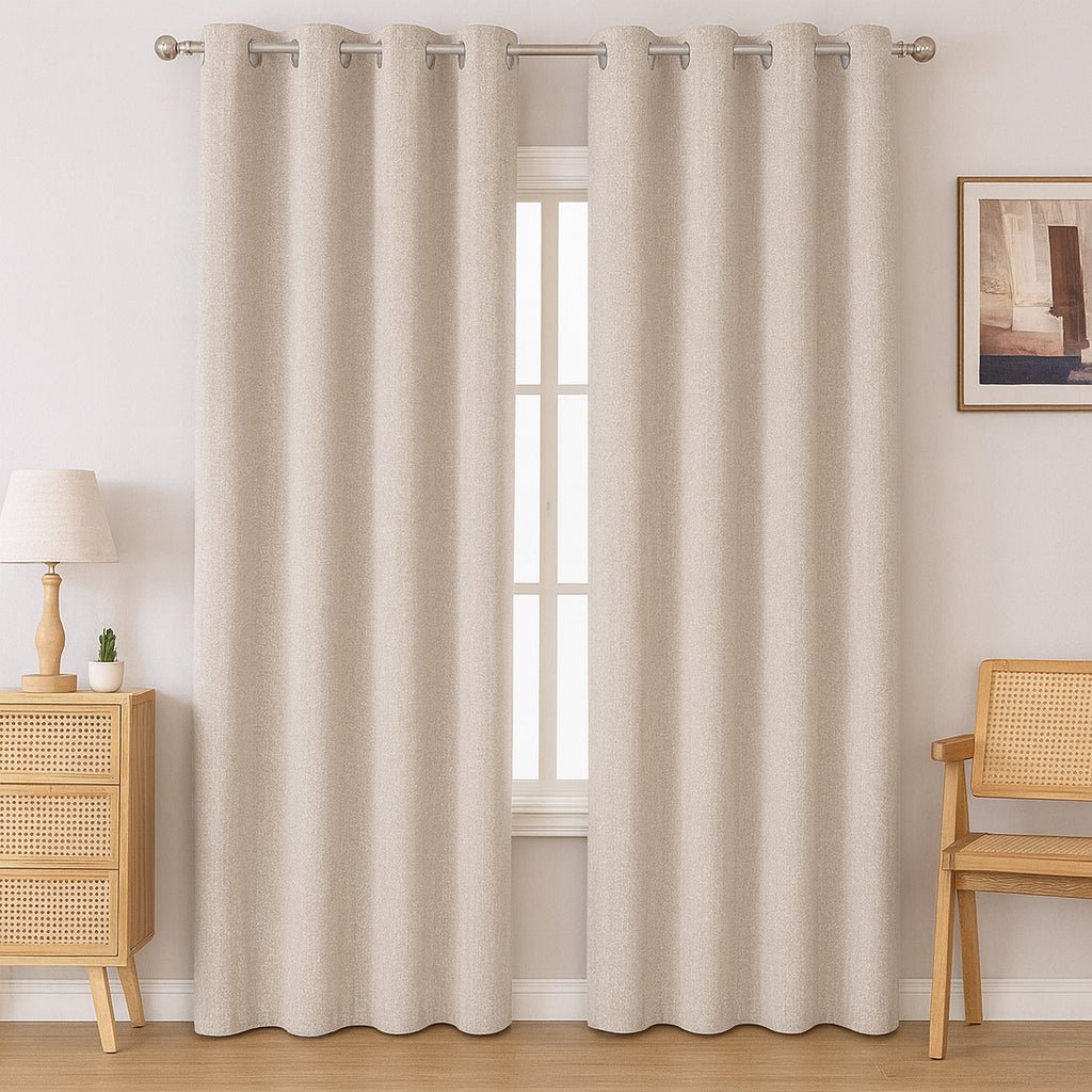 Kiara Self - Lined Chenille Eyelet Textured Curtain - 140 x 225 cm - Home Phase
