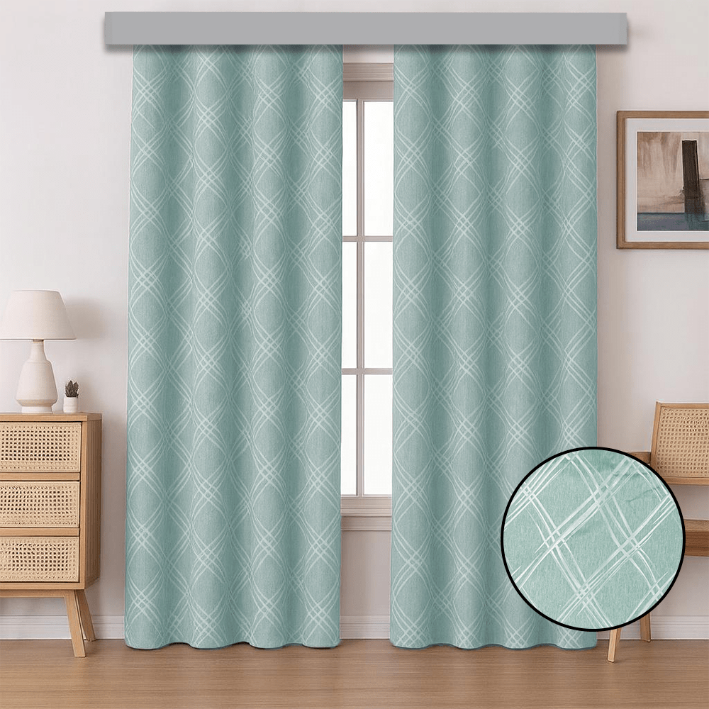 Kiara Taped & Lined Jacquard Curtain - Criss Cross - 230 x 218 cm - Home Phase