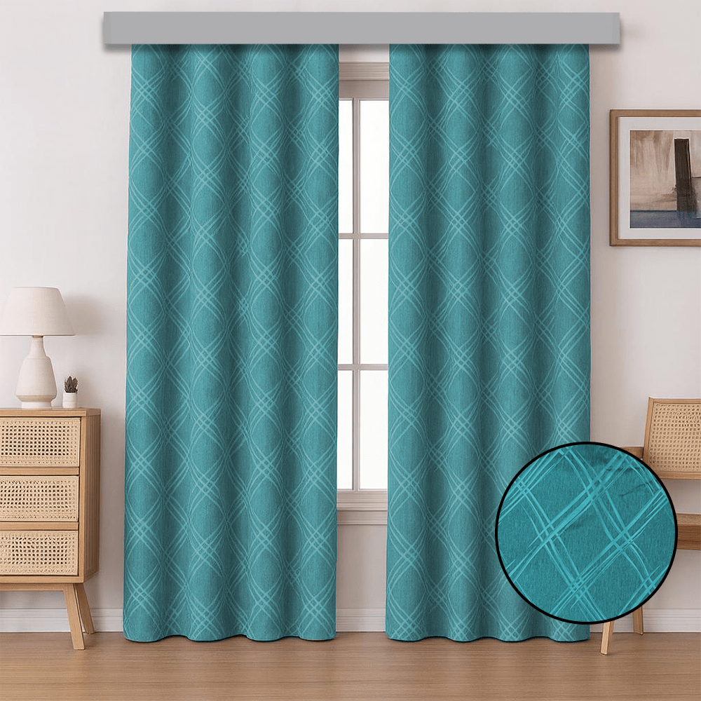 Kiara Taped & Lined Jacquard Curtain - Criss Cross - 230 x 218 cm - Home Phase
