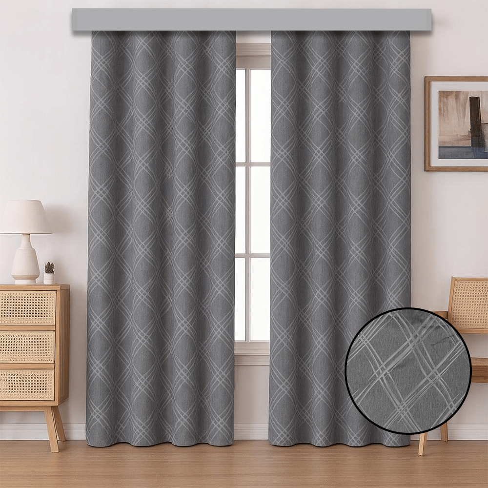 Kiara Taped & Lined Jacquard Curtain - Criss Cross - 230 x 218 cm - Home Phase