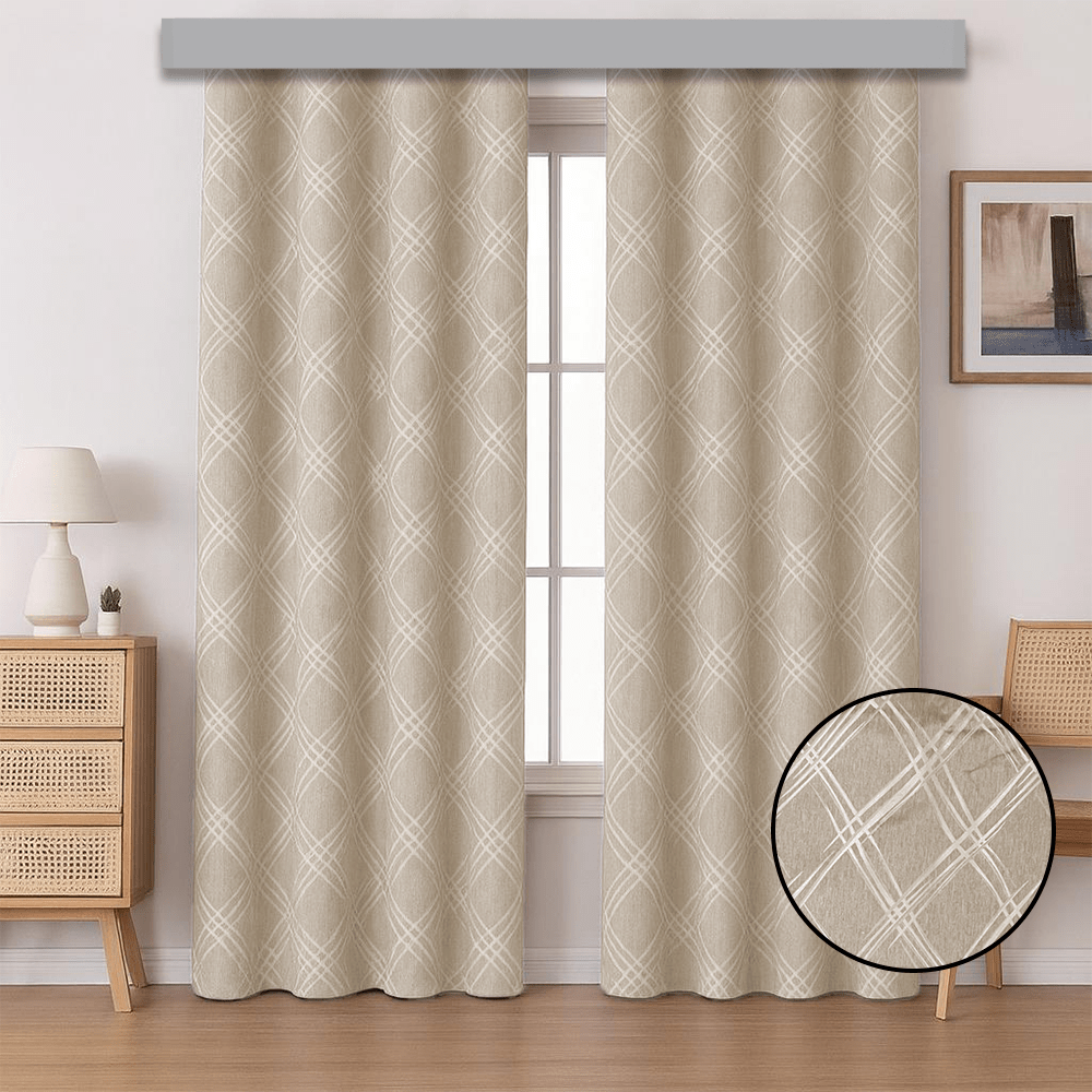 Kiara Taped & Lined Jacquard Curtain - Criss Cross - 230 x 218 cm - Home Phase