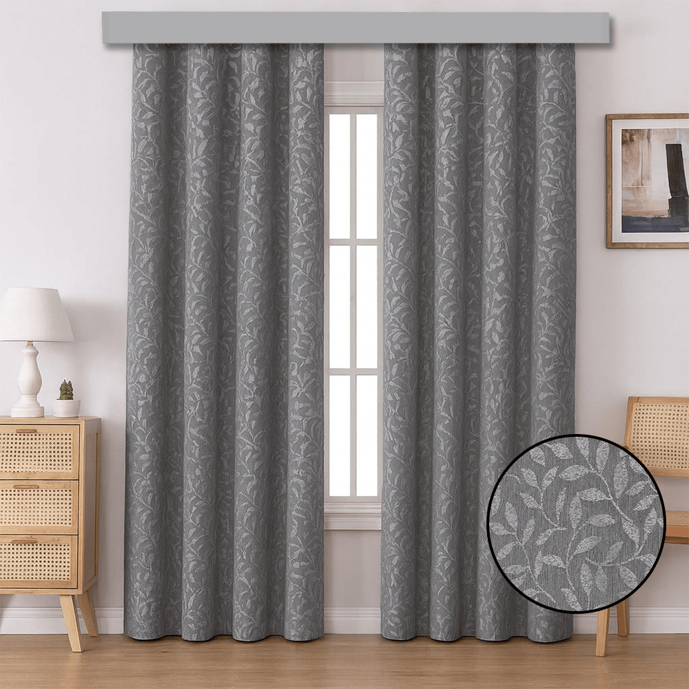 Kiara Taped & Lined Jacquard Curtain - Leaf Design - 230 x 218 cm - Home Phase