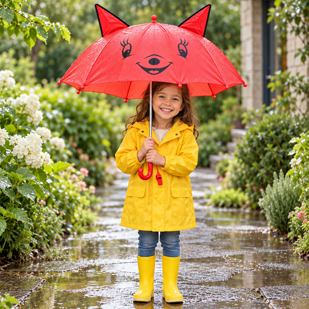 Kids Auto Open Umbrella with Ears & Whistle - Home Phase