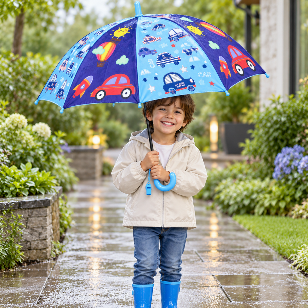 Kids Auto Open Umbrella With Whsitle - Home Phase