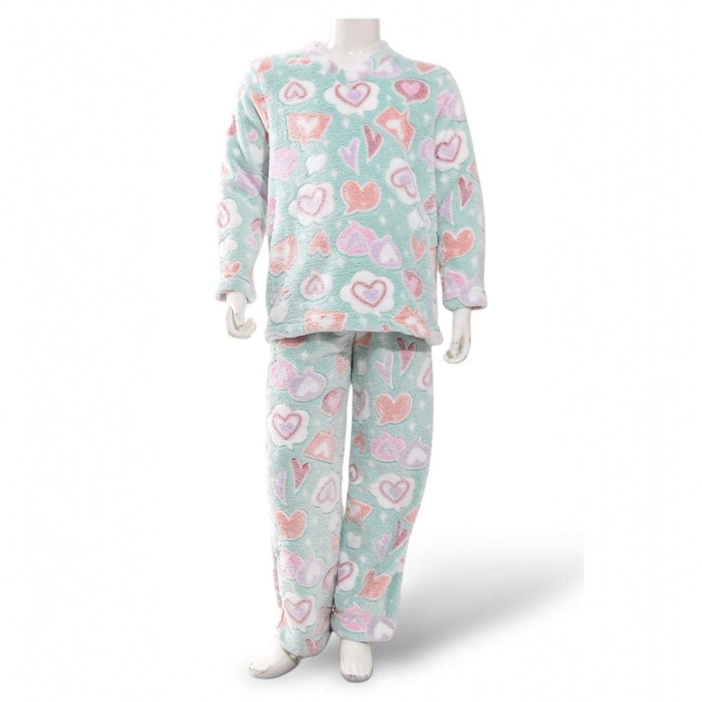 Kids Super Soft Fleece Glow In The Dark Pyjamas - Mint Heart - Style Phase Home
