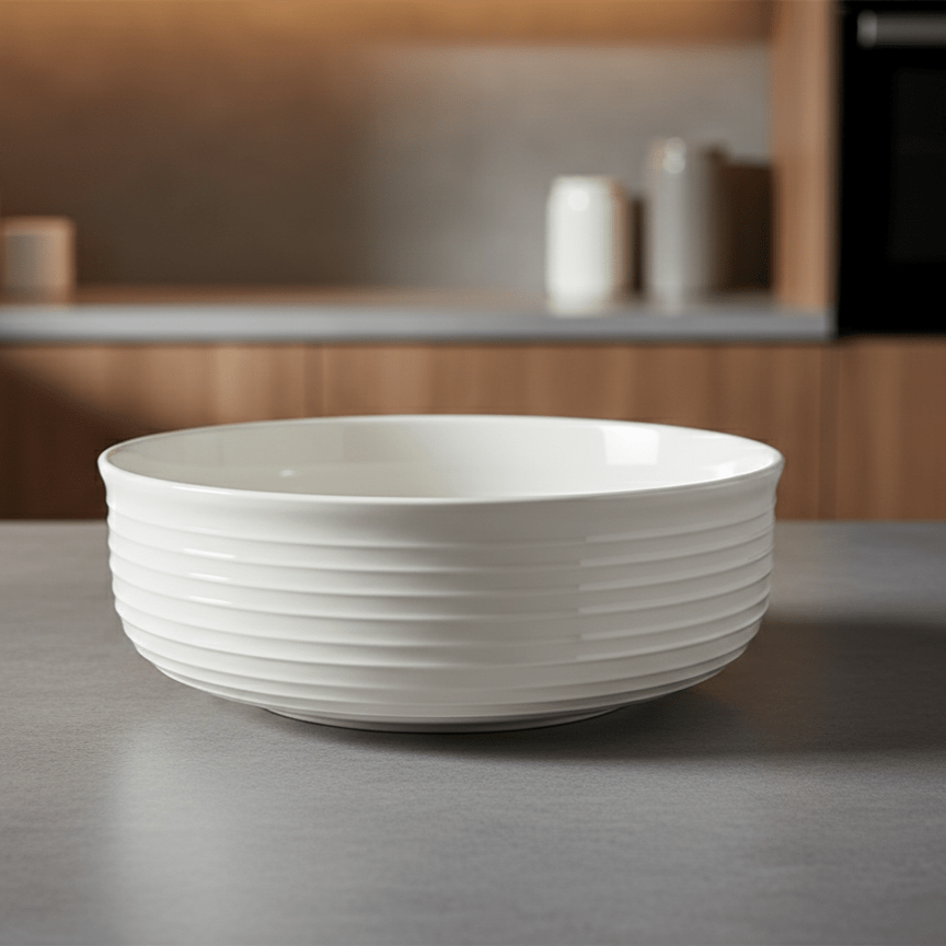 Large Modern White Porcelain Ribbed Serving Bowel - 24 cm - Home Phase