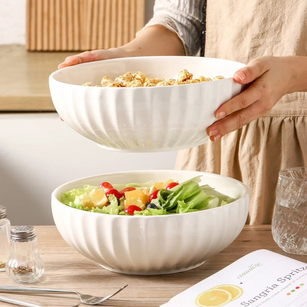 Large Scalloped Ceramic Serving Bowl - 10 inch ( 25 cm ) - Home Phase