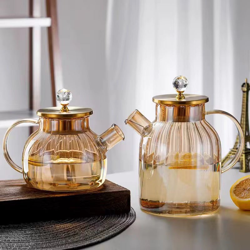 Lux Ribbed Borosilicate Glass Tea Pot - Home Phase