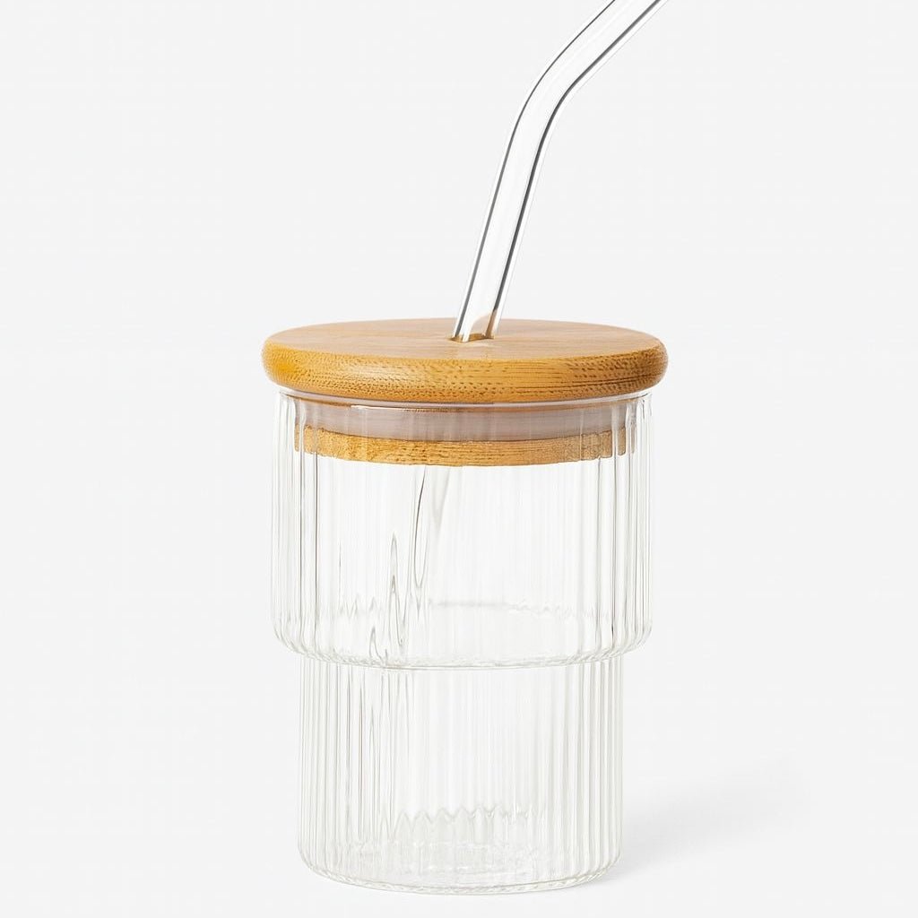 Mini Ribbed Glass Cup With Straw - Home Phase