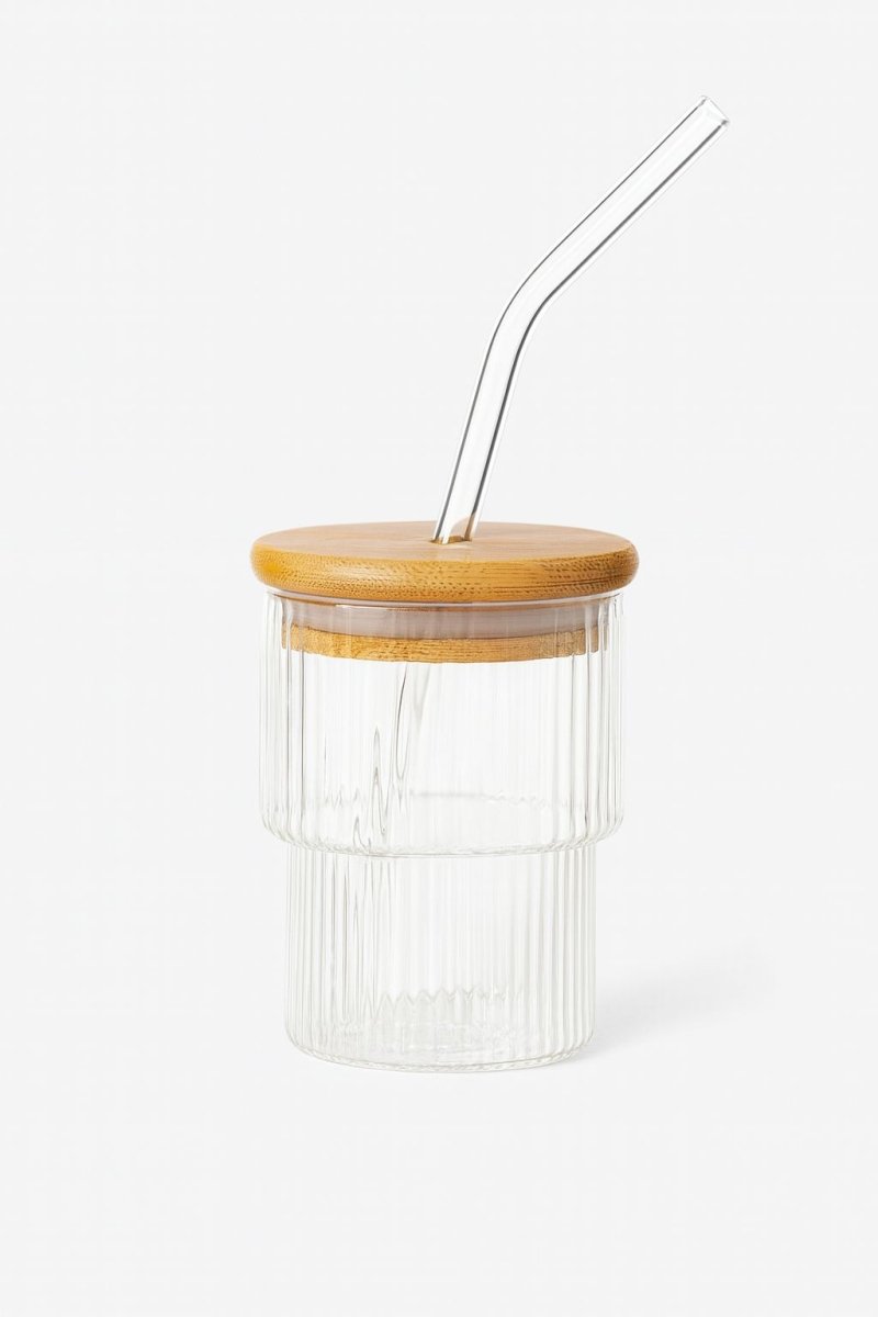 Mini Ribbed Glass Cup With Straw – Home Phase