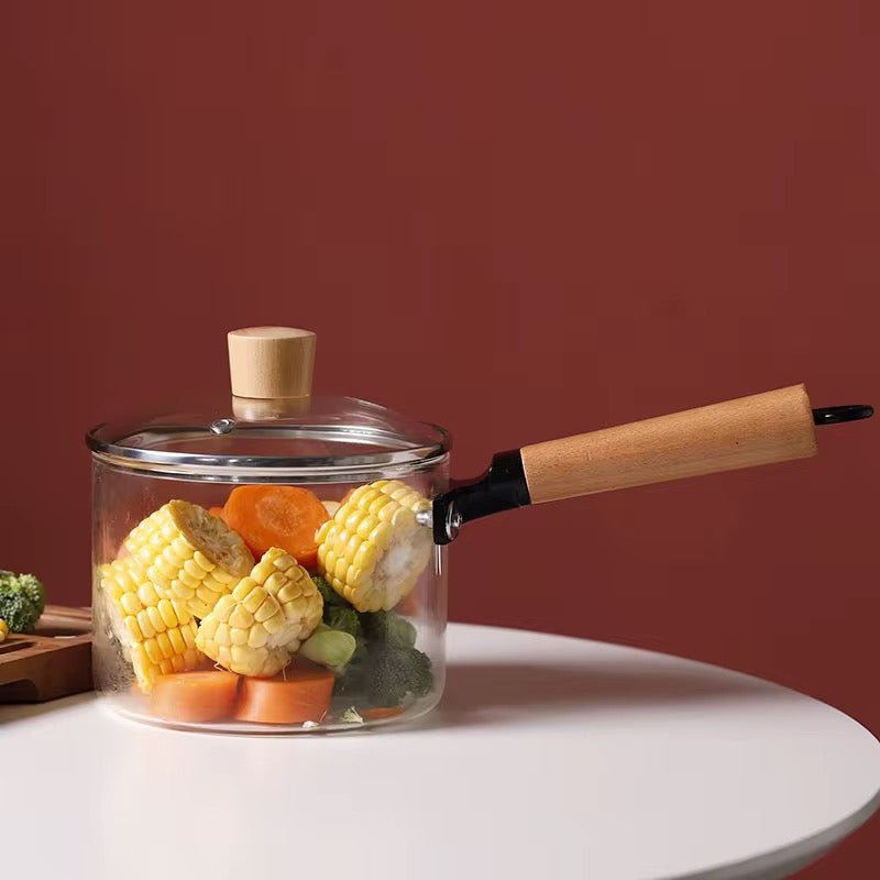 Modern Wooden Handle Borosilicate Glass Pot - 1.8 L - Style Phase Home