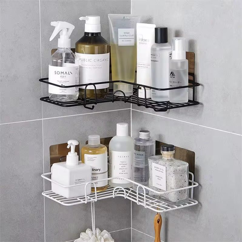 Multifunctional Adhesive Corner Storage Rack With Hooks - Style Phase Home