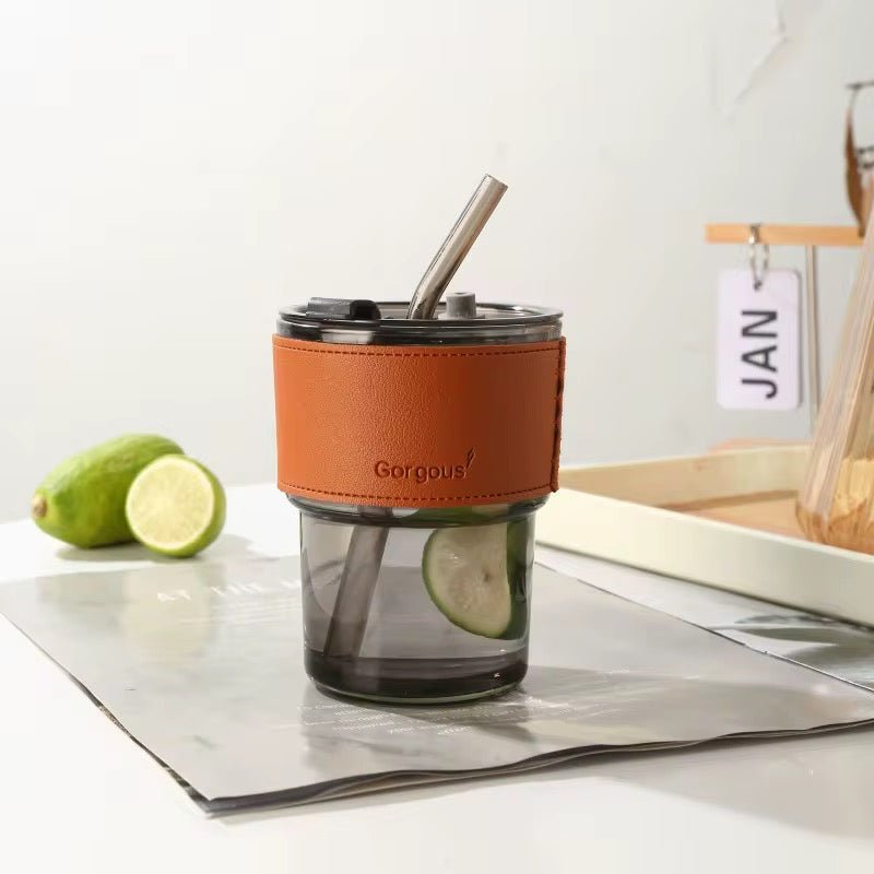 Nordic Glass Mug With Lid & Straw - 450ml - Home Phase