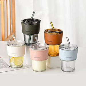 Nordic Glass Mug With Lid & Straw - 450ml - Home Phase