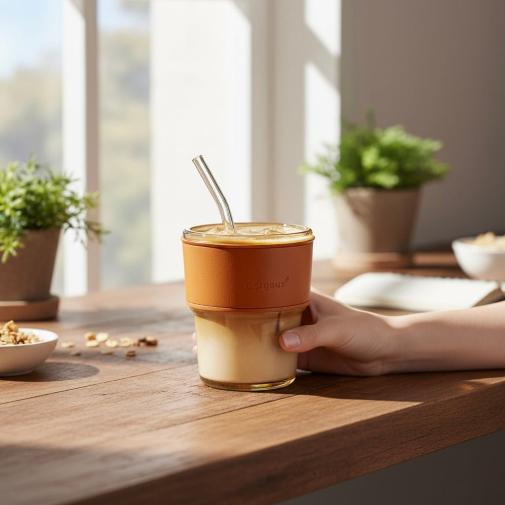 Nordic Glass Mug With Lid & Straw - 450ml - Home Phase