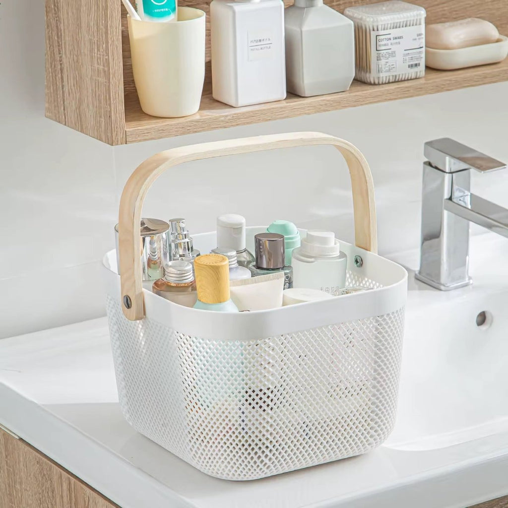 Nordic Plastic Storage Basket With Wooden Handle - Style Phase Home