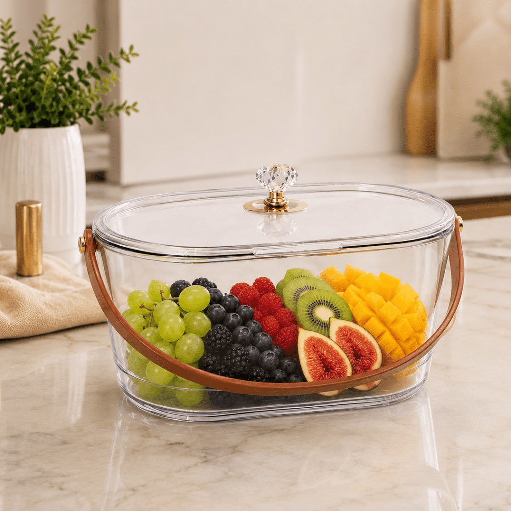 Oval Snack Box With Leather Handle - Home Phase