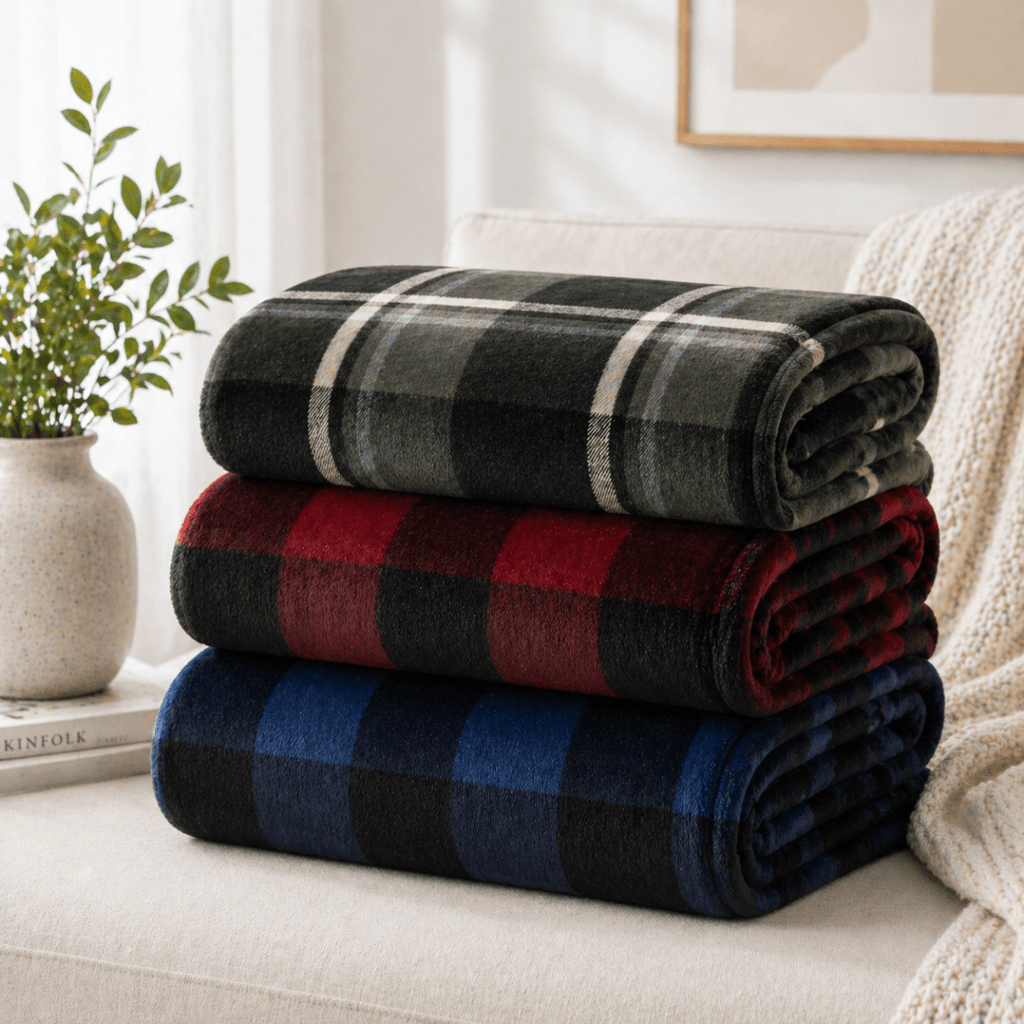 Pierre Cardin Highland Check Plush Blanket - 220 x 200 cm - Home Phase