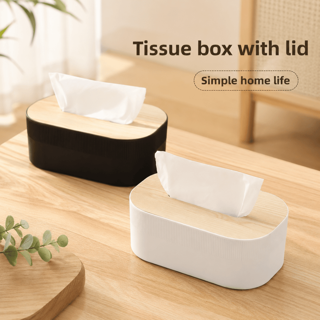 Plastic & Bamboo Tissue Box - 21 x 13 x 7.5cm - Home Phase