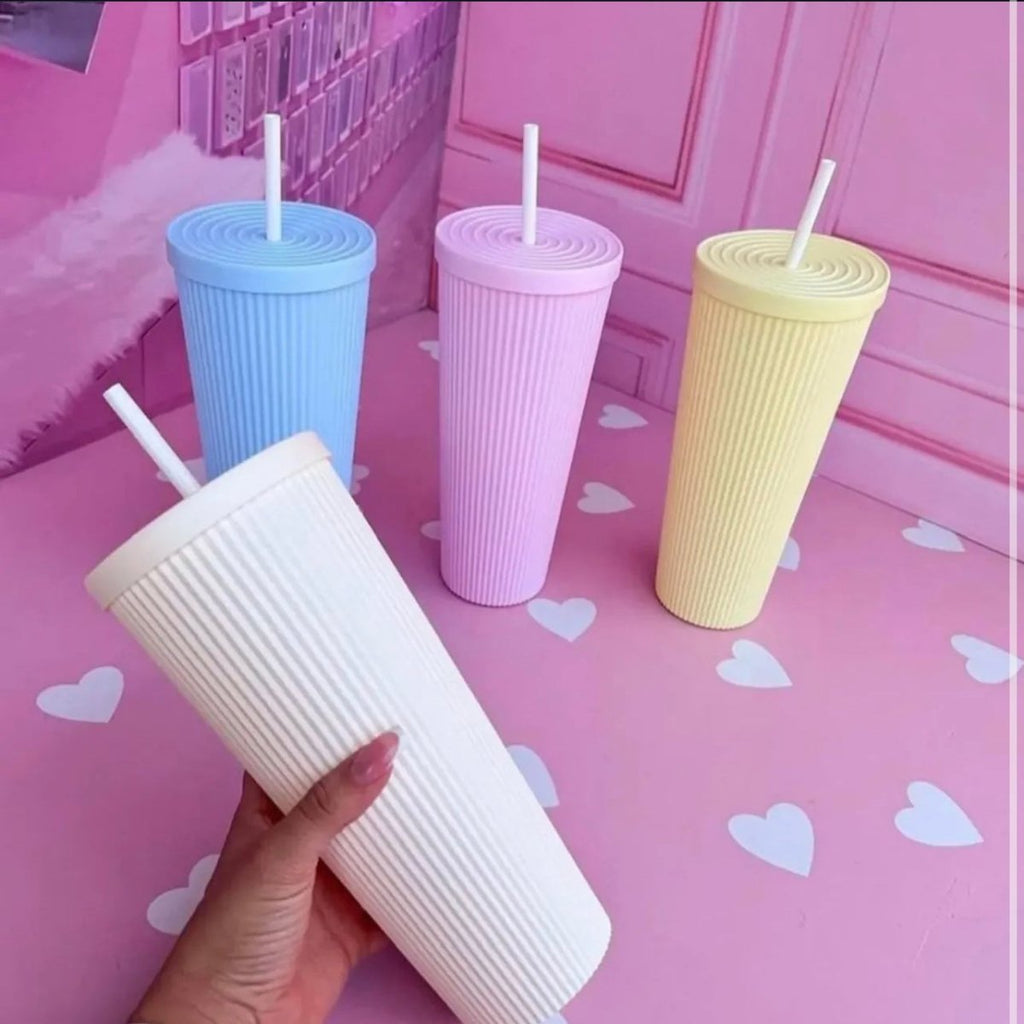 Plastic Ribbed Straw Cup - 1 Litre - Style Phase Home