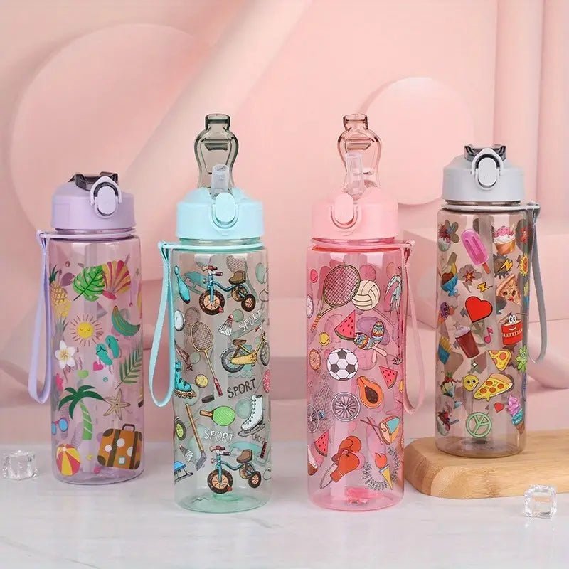 Printed Flip Top Straw Water Bottle - 500 ml - Style Phase Home
