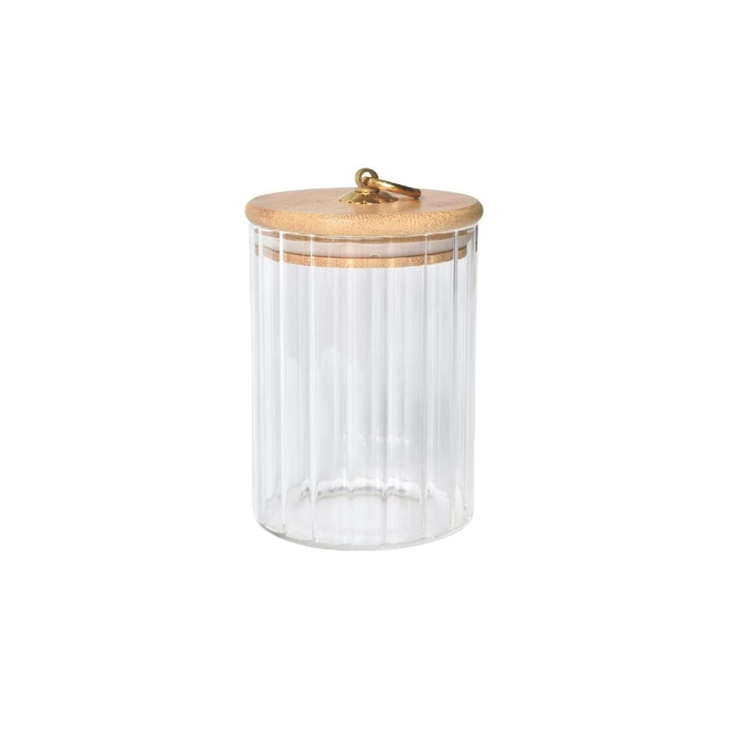 Ribbed glass jar with bamboo lid & gold pull tab - Home Phase
