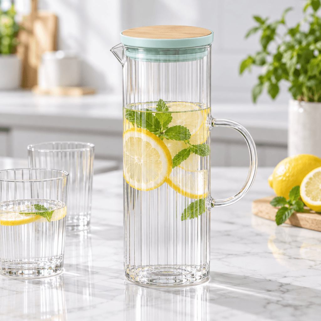 Ribbed Glass Water Jug - 1250ml - Home Phase