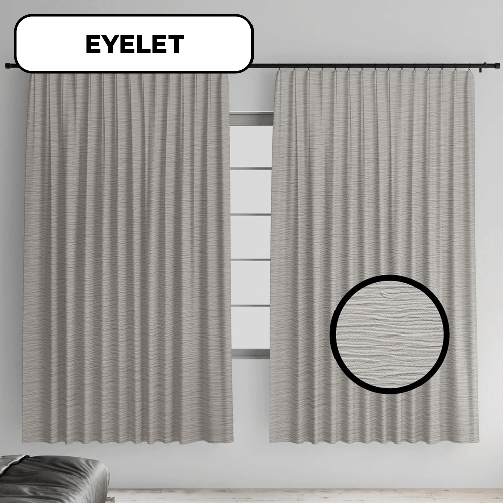 Ribbed Textured Linen Eyelet Curtain - 230 x 218 cm - Style Phase Home