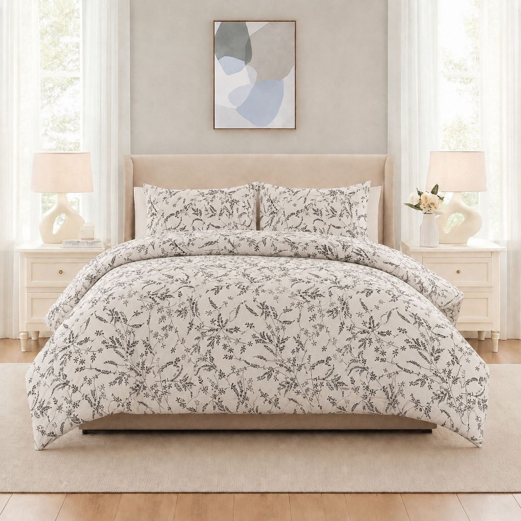 3PC Urban Printed Microfibre 80gsm Comforter - Pale Grey Wildflower