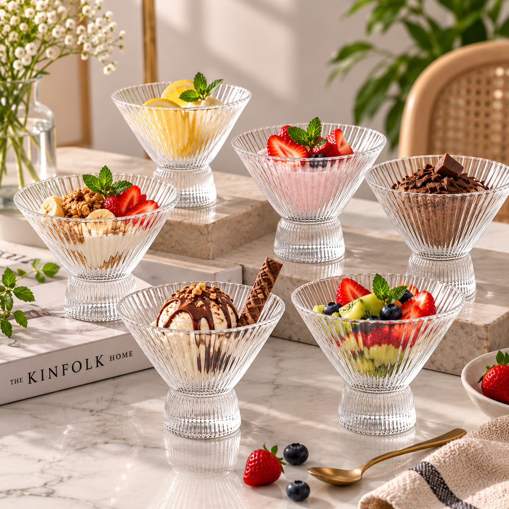 6PC Glass Dessert Bowl - 220ml - 10.5 x 10.5 x 21.5 cm