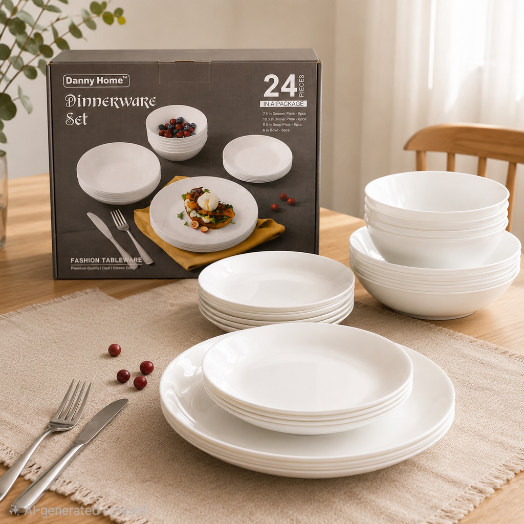 24PC Opal Glass Dinnerware Set