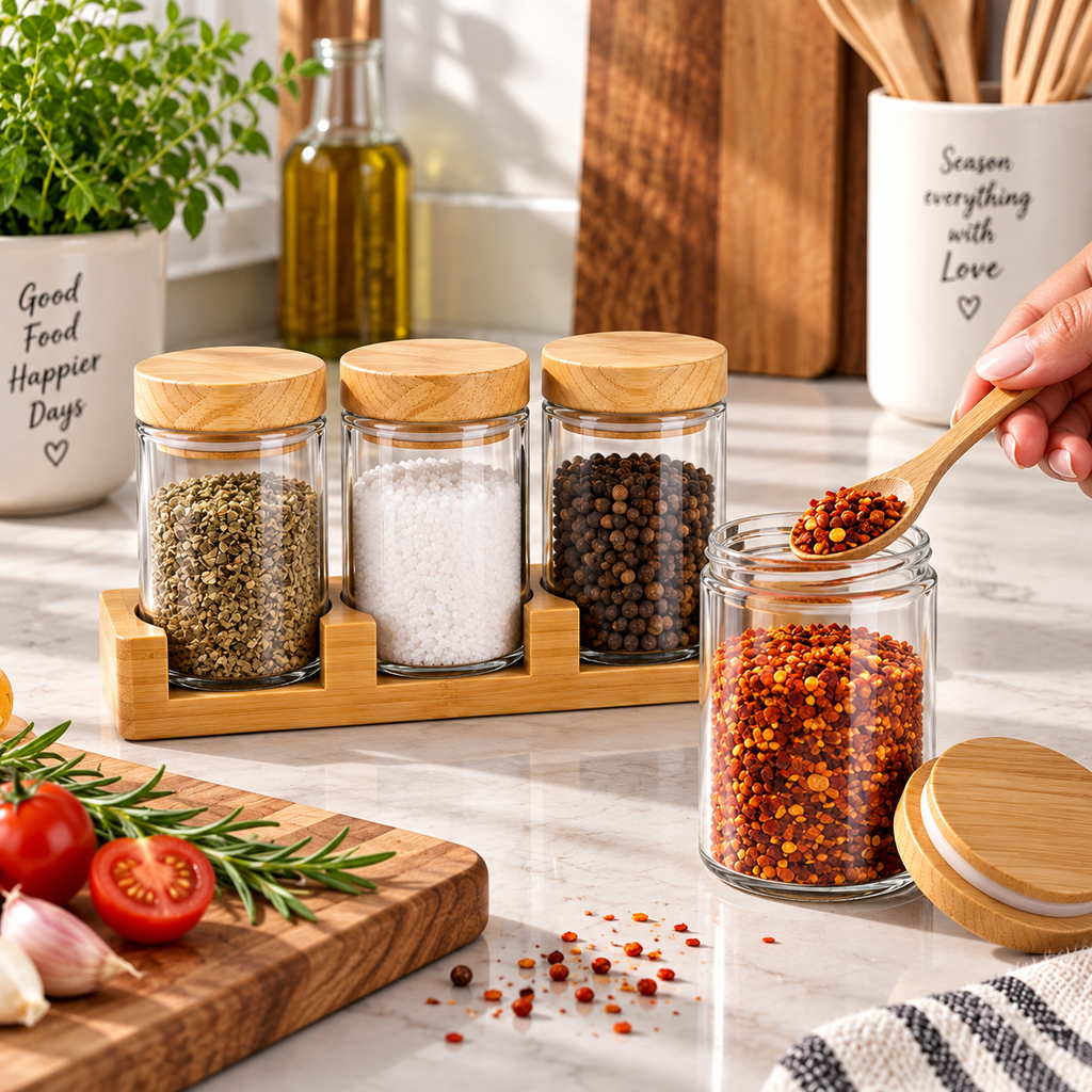 4+1 Spice Jar With Bamboo Lid + Stand 200ml