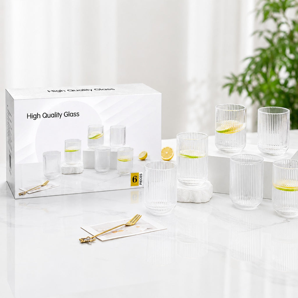 6PC Clear Ribbed Cup Set - 440 ml