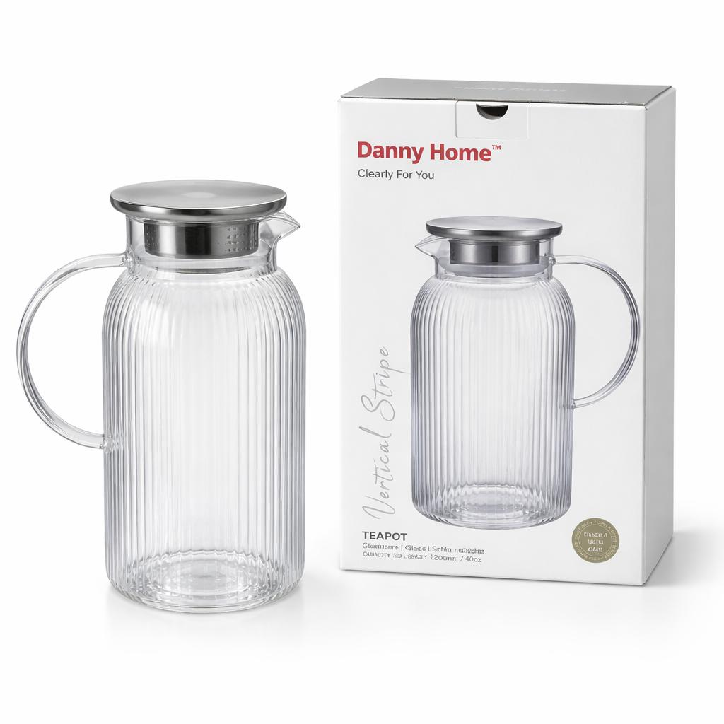 Danny Home Ribbed Borosilicate Glass Teapot