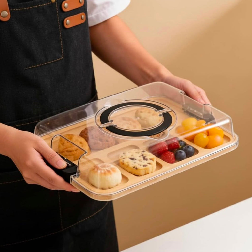 5 Compartment Clip Top Bamboo & Acrylic Snack Box