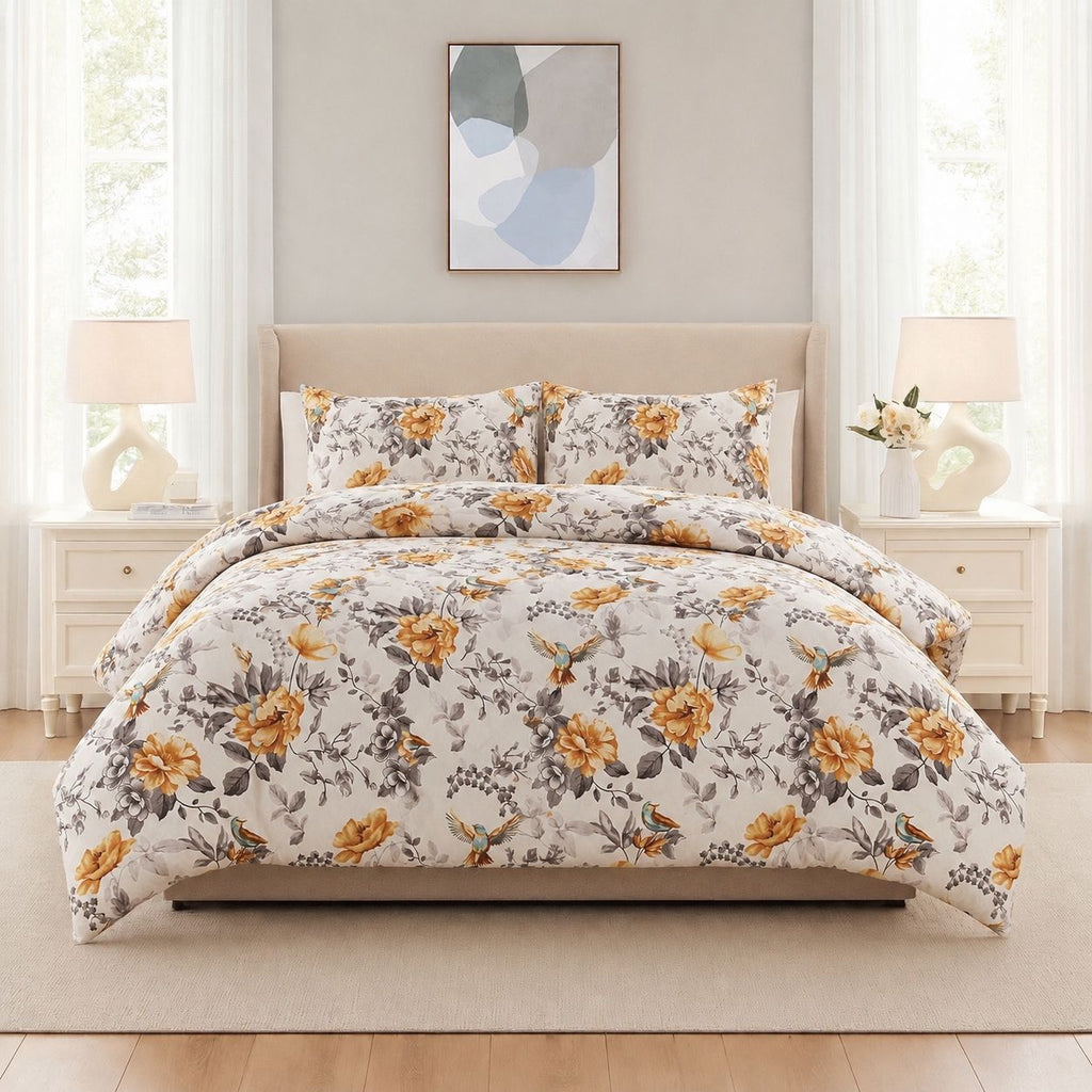 3PC Urban Printed Microfibre 80gsm Comforter - Cream Garden