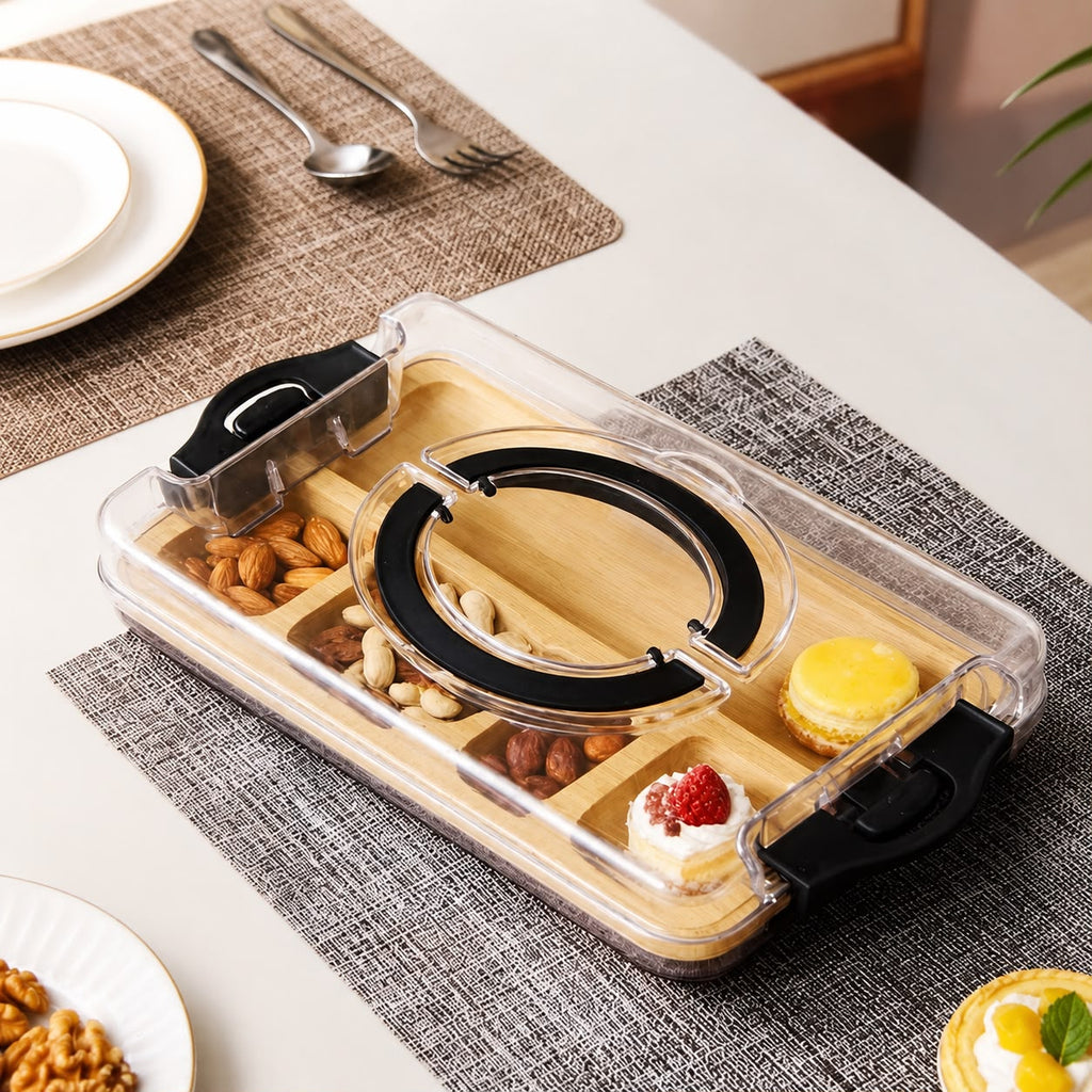 Small 5 Compartment Clip Top Bamboo & Acrylic Snack Box