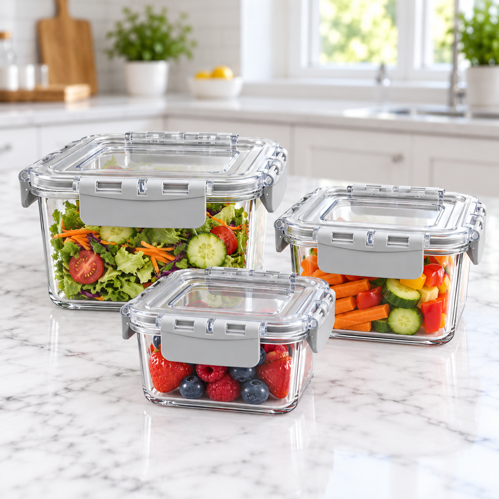 3PC Square Acrylic Container Set - 250ml/700ml / 1700ml