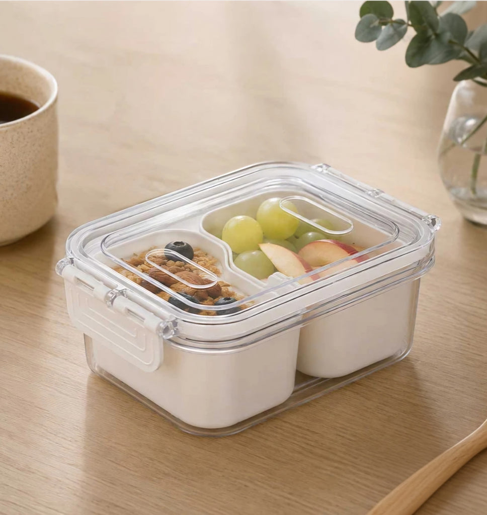 2-Compartment Food Storage Container with Clear Locking Lid - 17 × 12 × 6.8 cm