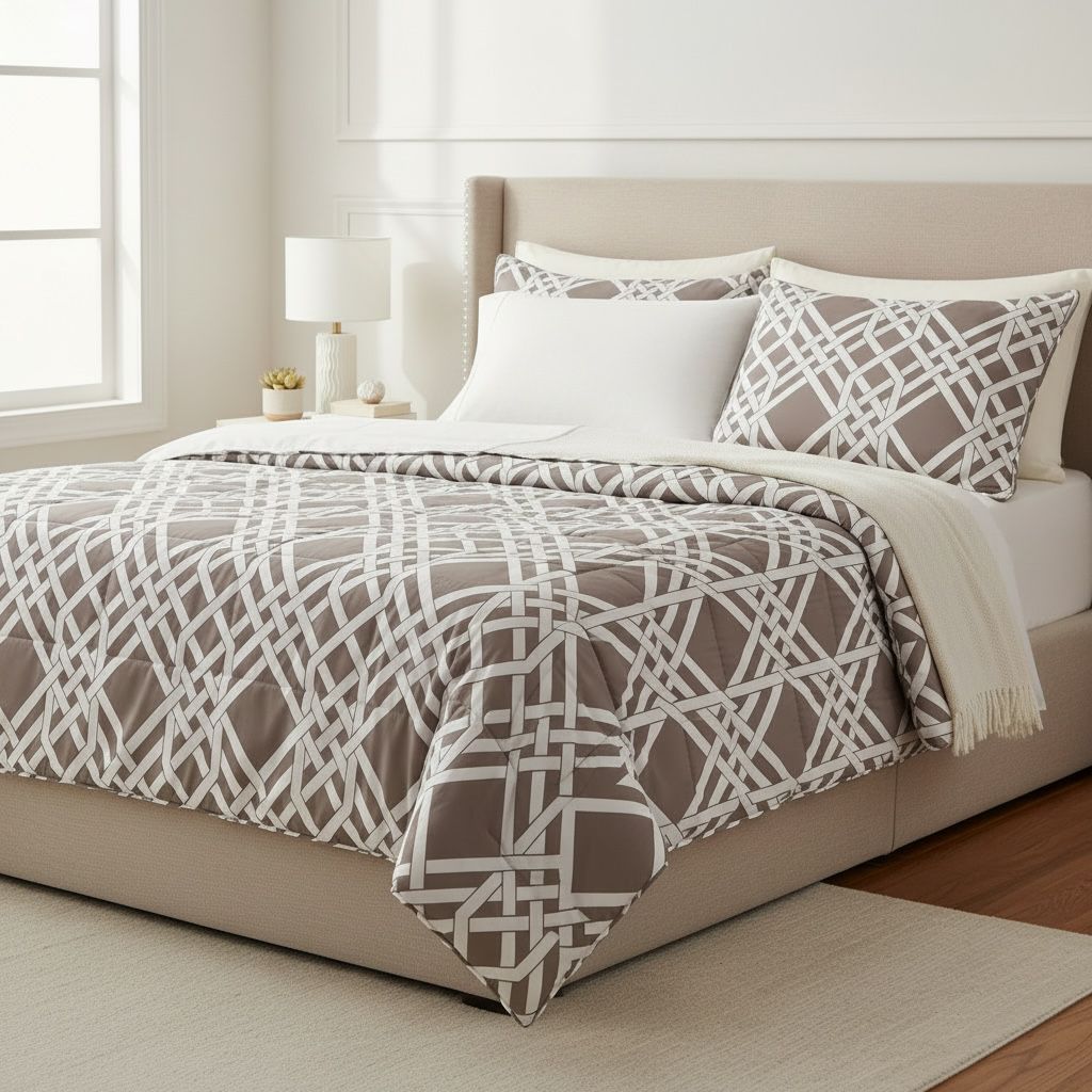 3PC Urban Printed Microfibre 80gsm Comforter - Taupe Lattice