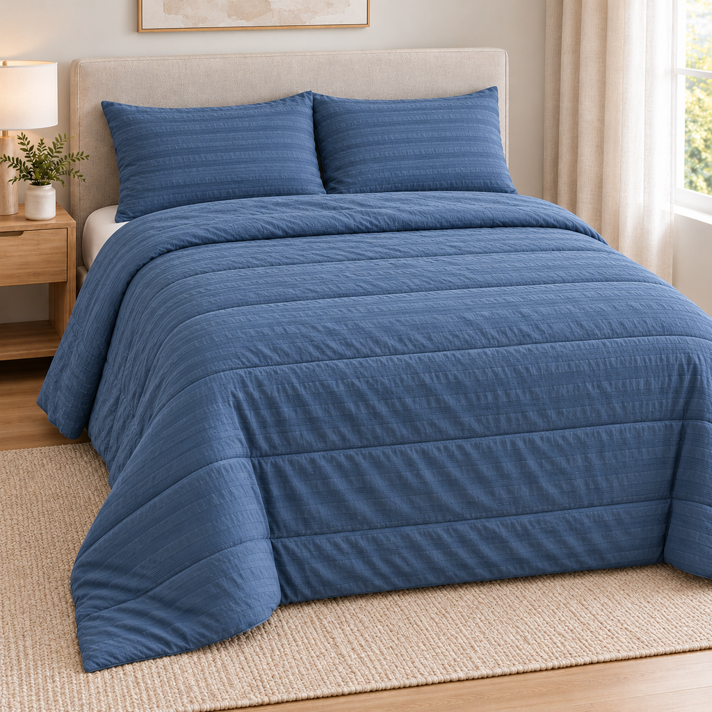 3-Piece Waffle Seersucker Microfibre Comforter Set - 220 x 200 cm - Queen