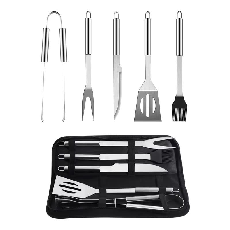 5-Piece Stainless Steel BBQ Braai Set with Carry Case