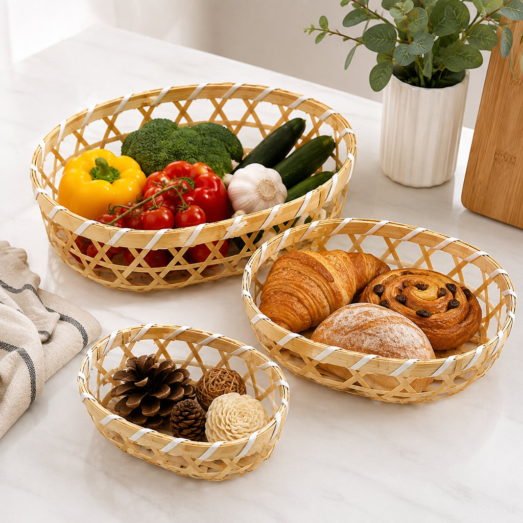 3PC Oval Bamboo Basket Set